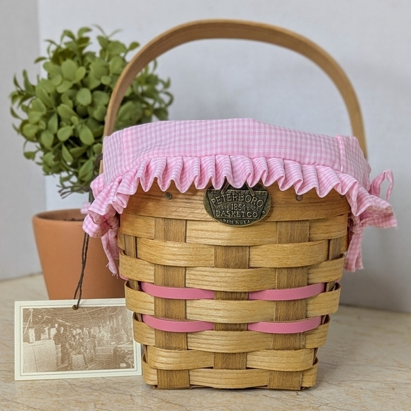 Vintage Peterboro Pretty In Pink  Gingham Liner Woven Small Feminine Basket - Picture 15 of 15